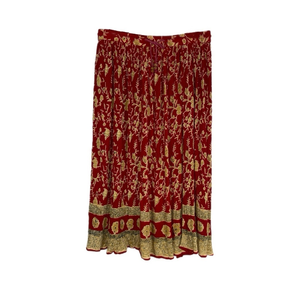 Liz Baker Essentials Vintage Floral Boho Crinkle Drawstring Skirt